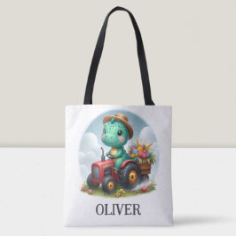 Schattige Trex Dinosaur Bestuurt een Rode Tractor  Tote Bag