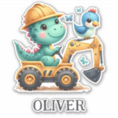 Schattige Trex Dinosaurus Bestuurt Bouwmachine Sticker (Voorkant)
