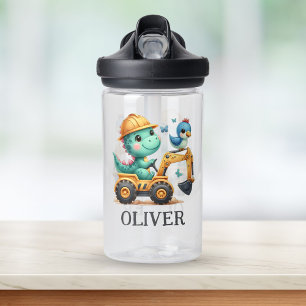 Schattige Trex Dinosaurus Bestuurt een Bouwmachine Waterfles