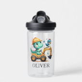 Schattige Trex Dinosaurus Bestuurt een Bouwmachine Waterfles (Voorkant)