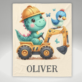 Schattige Trex Dinosaurus Bestuurt een Bouwvoertui Fleece Deken