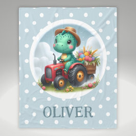 Schattige Trex Dinosaurus Rijdt een Rode Tractor  Fleece Deken