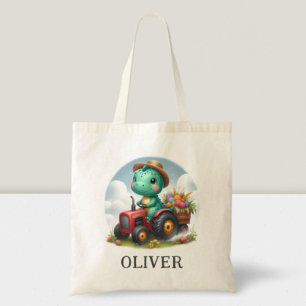 Schattige Trex Dinosaurus rijdt een Rode Tractor  Tote Bag