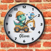 Schattige Trex Dinosaurus Rijdt in een Bouwmachine Grote Klok