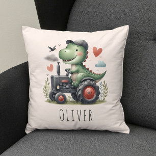 Schattige Trex Dinosaurus Rijdt op een Tractor Kussen