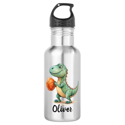 Schattige Trex Speelt Basketbal Gepersonaliseerd Waterfles (Voorkant)