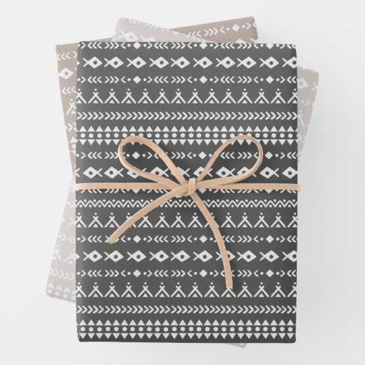 Schattige Tribal Aztec Patterns zwart bruin zandwi Inpakpapier Vel (In situ)