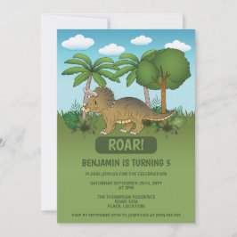 Schattige Triceratops Dinosaurus Tropische Kinderv Kaart
