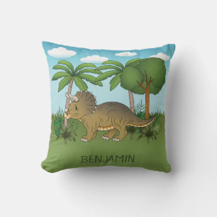 Schattige Triceratops Dinosaurus Tropische Natuur Kussen