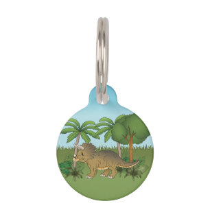 Schattige Triceratops Dinosaurus Tropische Palmbom Huisdierpenning