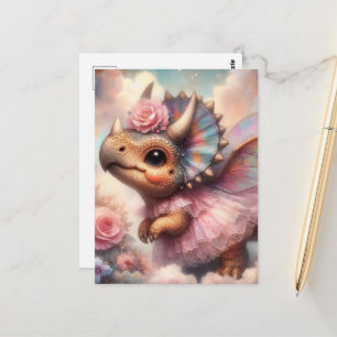 schattige Triceratops in een roze jurk Briefkaart