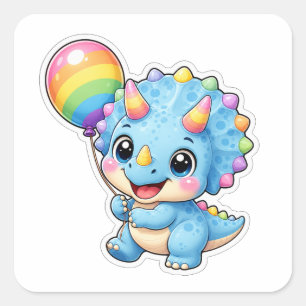 Schattige Triceratops Regenboog Ballon Vierkante Sticker