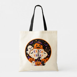Schattige Trick or Treat Geest Pompoen Halloween Tote Bag