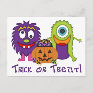 Schattige Trick or treat Gekke Monsters T - shirts Briefkaart