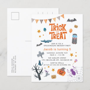 Schattige Trick or Treat Halloween 5e verjaardagsf Uitnodiging Briefkaart