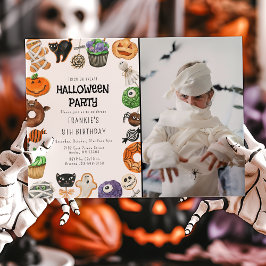 Schattige Trick Or Treat Halloween Foto Verjaardag Kaart