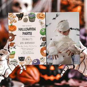 Schattige Trick Or Treat Halloween Foto Verjaardag Kaart