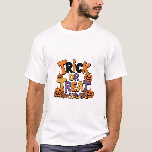 Schattige Trick or treat T-shirt met Snoep en pomp (Voorkant)