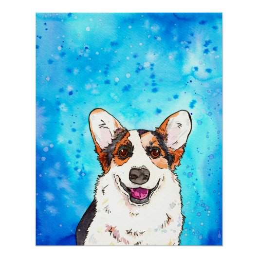 Schattige Tricolor Corgi Waterverf Perfect Poster (Voorkant)