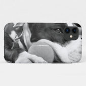 schattige trieste roofhond zwart wit met bal Case-Mate iPhone case (Achterkant (horizontaal))