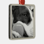 schattige trieste roofhond zwart wit met bal metalen ornament (Rechts)