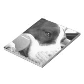 schattige trieste roofhond zwart wit met bal notitieblok (Linkerzijde)