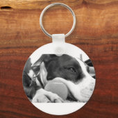 schattige trieste roofhond zwart wit met bal sleutelhanger (Voorkant)