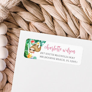 Schattige Tropical Floral Sloth retouradres Etiket
