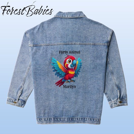 Schattige tropisch feestdier baby Macaw papegaaivo Denim Jacket