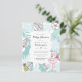 Schattige Tropisch Flamingo & Ananas Baby shower Uitnodiging Briefkaart (Staand voorkant)