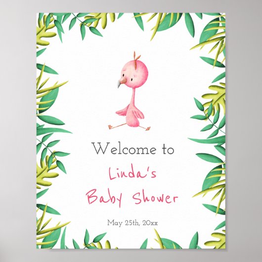 Schattige Tropisch Flamingo Meisje Baby shower Wel Poster (Voorkant)