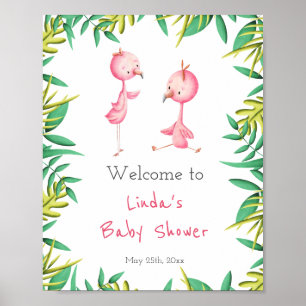 Schattige Tropisch Flamingo Twins Baby shower Poster