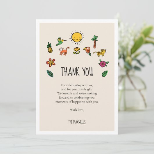 Schattige tropisch oerwoud Baby shower Bedankkaart (Staand voorkant)