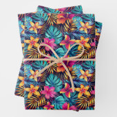 Schattige Tropisch oerwoud betegelde bloemen Inpakpapier Vel (In situ)