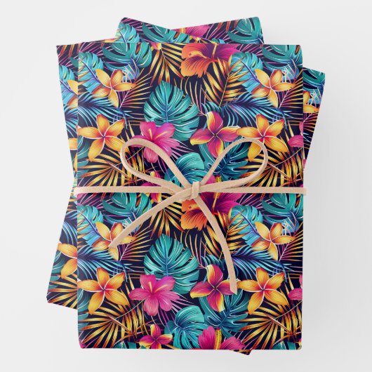 Schattige Tropisch oerwoud betegelde bloemen Inpakpapier Vel (In situ)