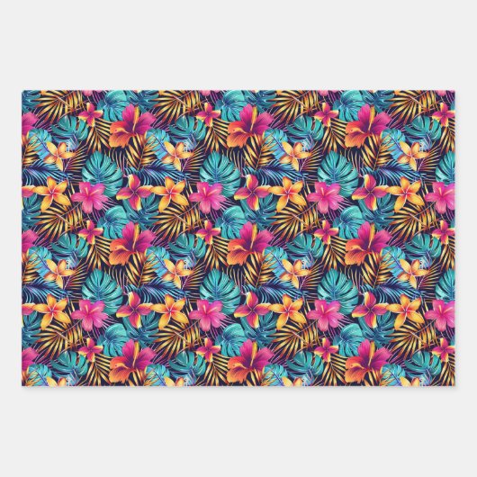 Schattige Tropisch oerwoud betegelde bloemen Inpakpapier Vel (Voorkant)