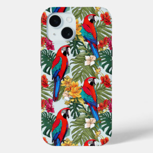 Schattige tropisch papegaaienpatroonstrand iPhone 15 case