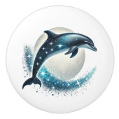 Schattige tropisch strandhuis dolfijnen keramische knop (Voorkant)