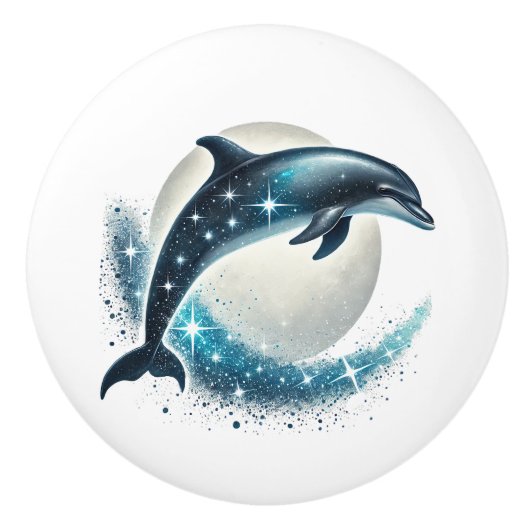 Schattige tropisch strandhuis dolfijnen keramische knop (Voorkant)