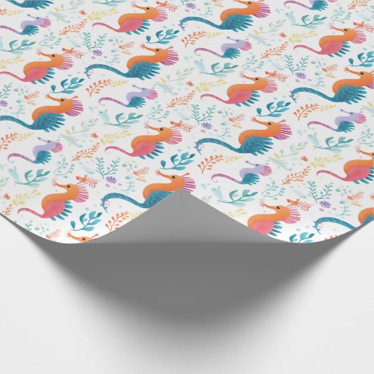 Schattige tropisch zeepaardje Ocean Beach thema Cadeaupapier (Hoek)