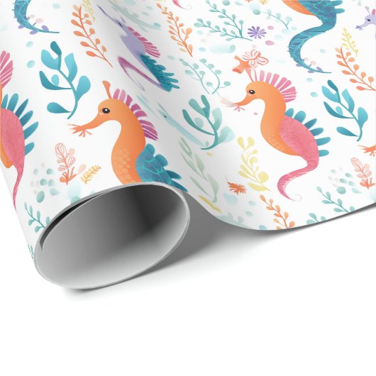 Schattige tropisch zeepaardje Ocean Beach thema Cadeaupapier (Rol Hoek)