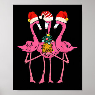 Schattige Tropische Flamingo's En Ananas Kerst In Poster