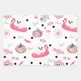 Schattige Tropische Halloween - Roze Geesten & Fla Inpakpapier Vel