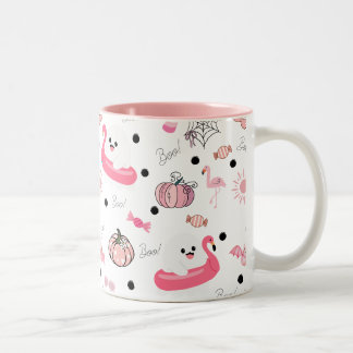 Schattige Tropische Halloween – Spoken & Flamingo' Tweekleurige Koffiemok
