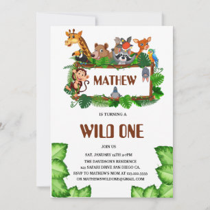 Schattige Tropische Jungle Safari Wild One 1e Kaart