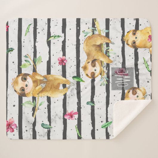 Schattige Tropische luiaard Monogram Sherpa Deken (Voorkant (horizontaal))