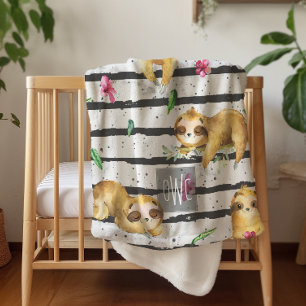 Schattige Tropische luiaard Monogram Sherpa Deken
