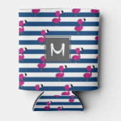 schattige tropische roze baby flamingo blauw gestr blikjeskoeler (Voorkant)