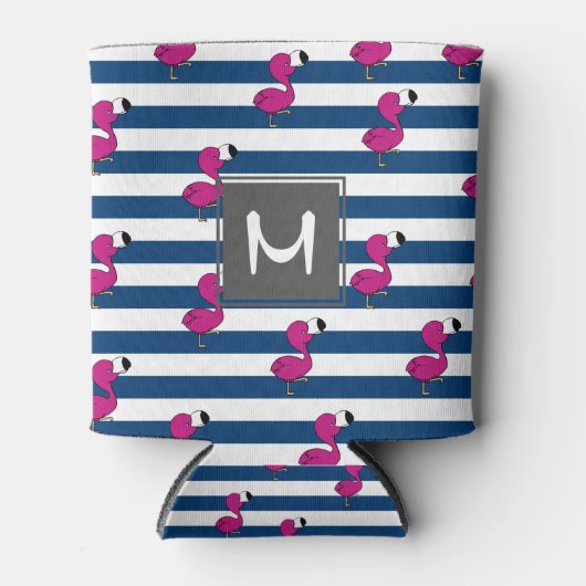 schattige tropische roze baby flamingo blauw gestr blikjeskoeler (Voorkant)