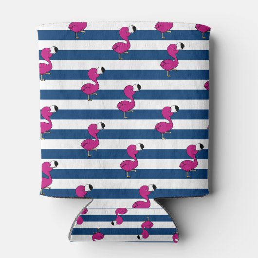 schattige tropische roze baby flamingo blauw gestr blikjeskoeler (Achterkant)